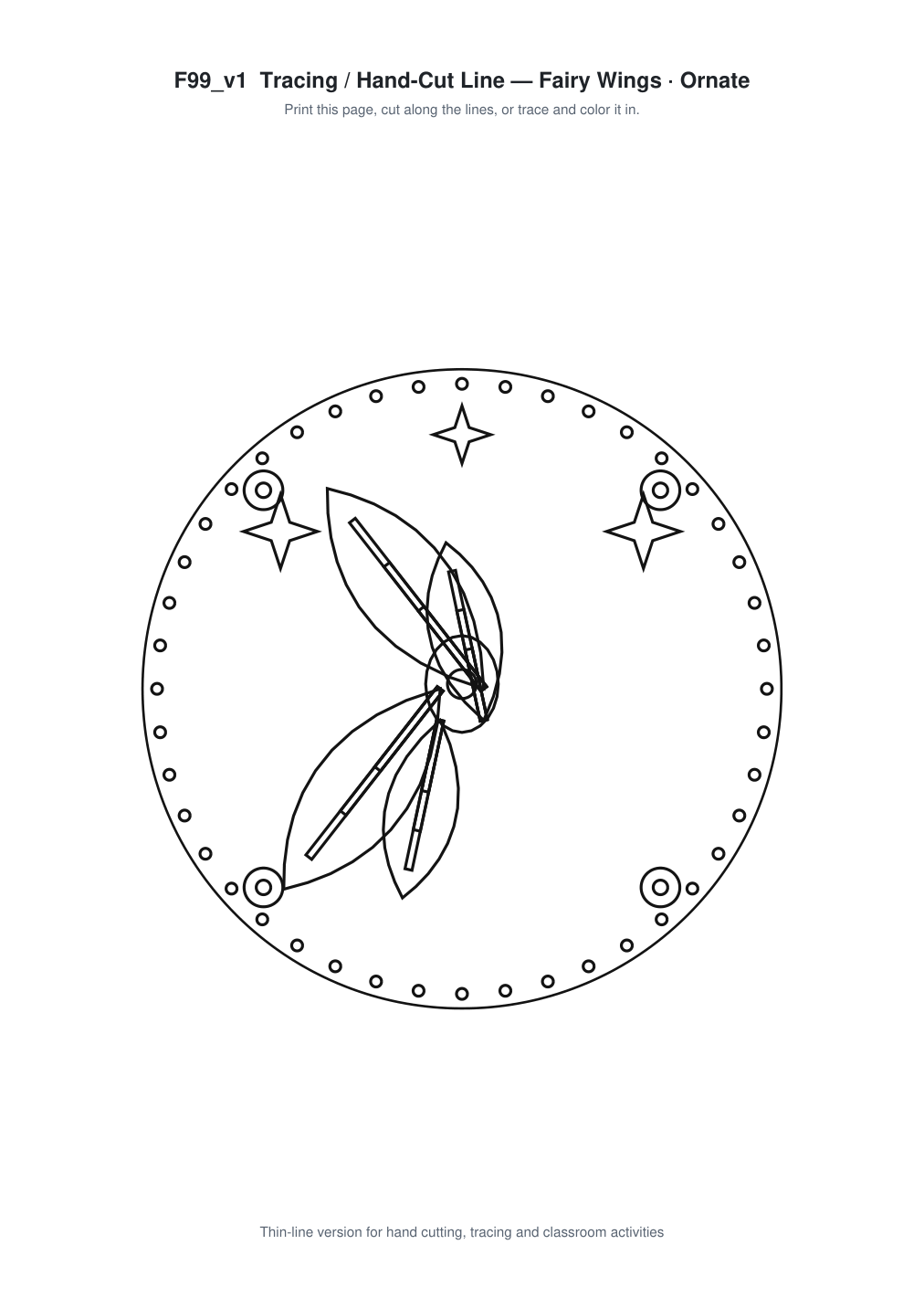 Fairy Wings Ornate Paper Cut Panel - Free SVG + PDF Pack - line art