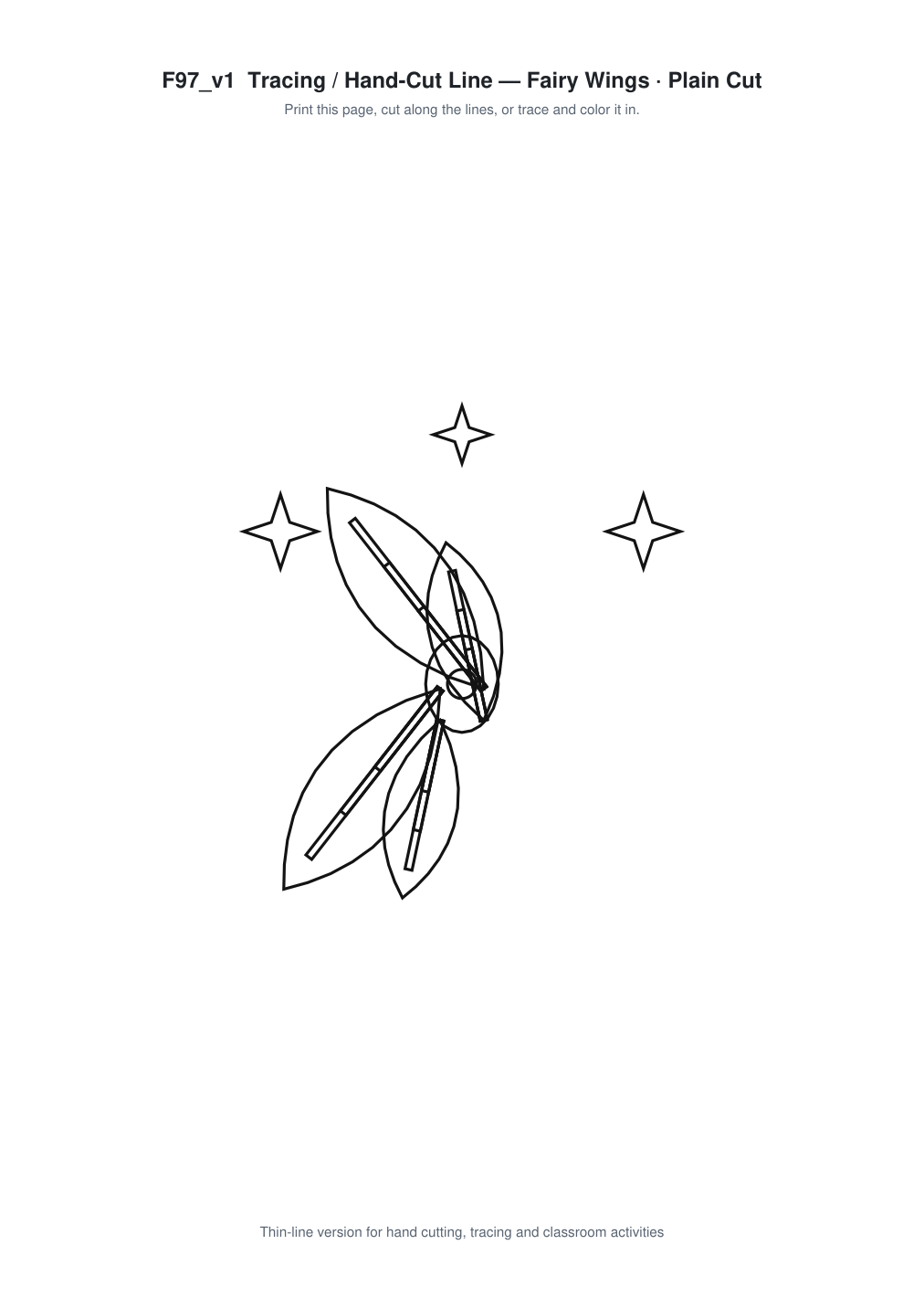 Fairy Wings Paper Cut Template - Free SVG + PDF Pack - line art