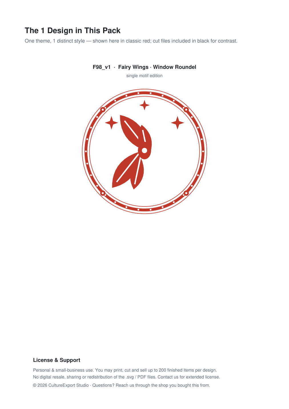 Fairy Wings Window Roundel Paper Cut - Free SVG + PDF Pack - design