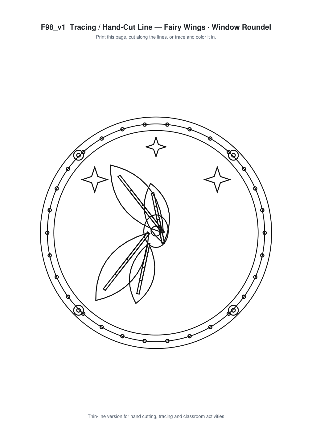 Fairy Wings Window Roundel Paper Cut - Free SVG + PDF Pack - line art