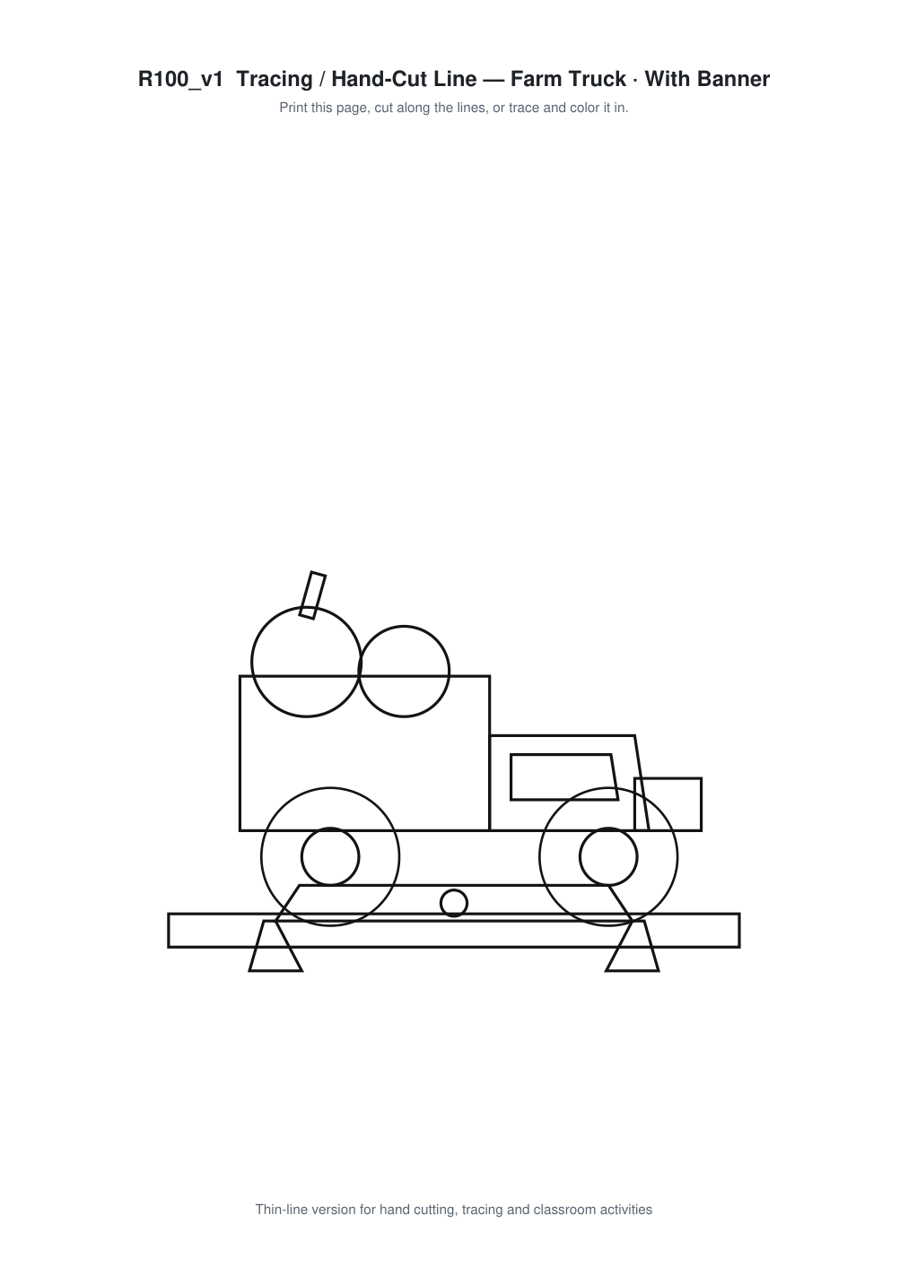 Farm Truck Banner Paper Cut - Free SVG + PDF Pack - line art