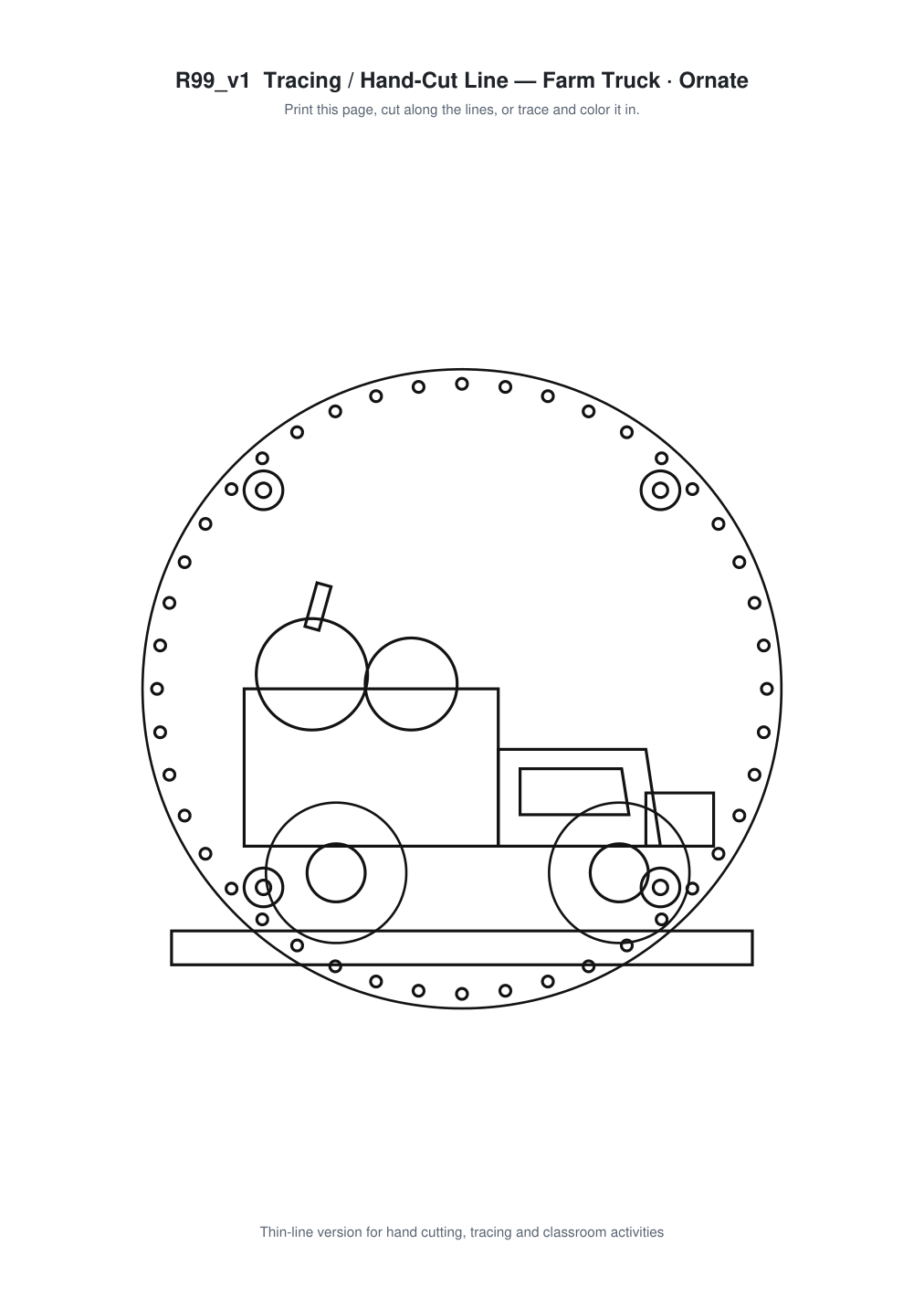 Farm Truck Ornate Paper Cut Panel - Free SVG + PDF Pack - line art