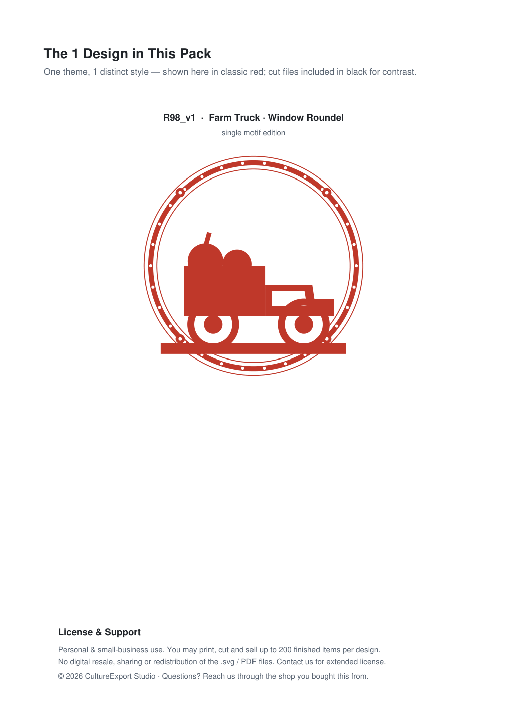 Farm Truck Window Roundel Paper Cut - Free SVG + PDF Pack - design