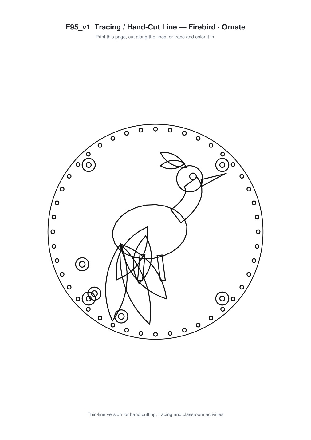 Firebird Ornate Paper Cut Panel - Free SVG + PDF Pack - line art