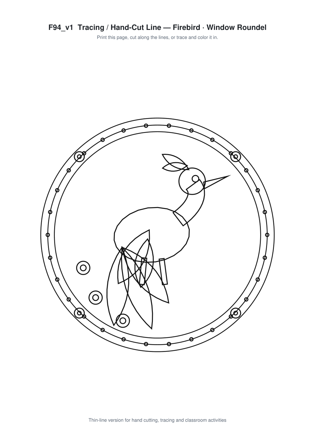 Firebird Window Roundel Paper Cut - Free SVG + PDF Pack - line art