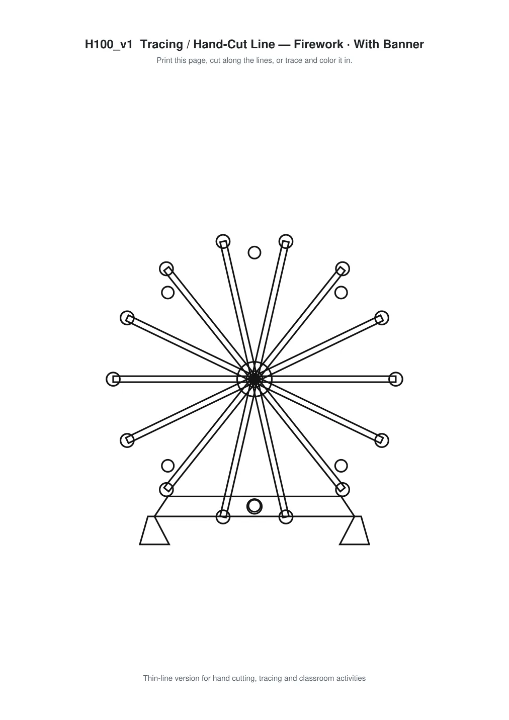 Firework Banner Paper Cut - Free SVG + PDF Pack - line art
