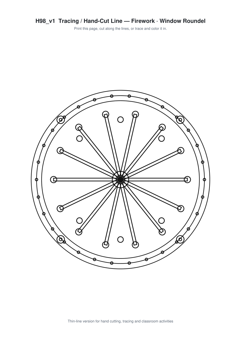 Firework Window Roundel Paper Cut - Free SVG + PDF Pack - line art