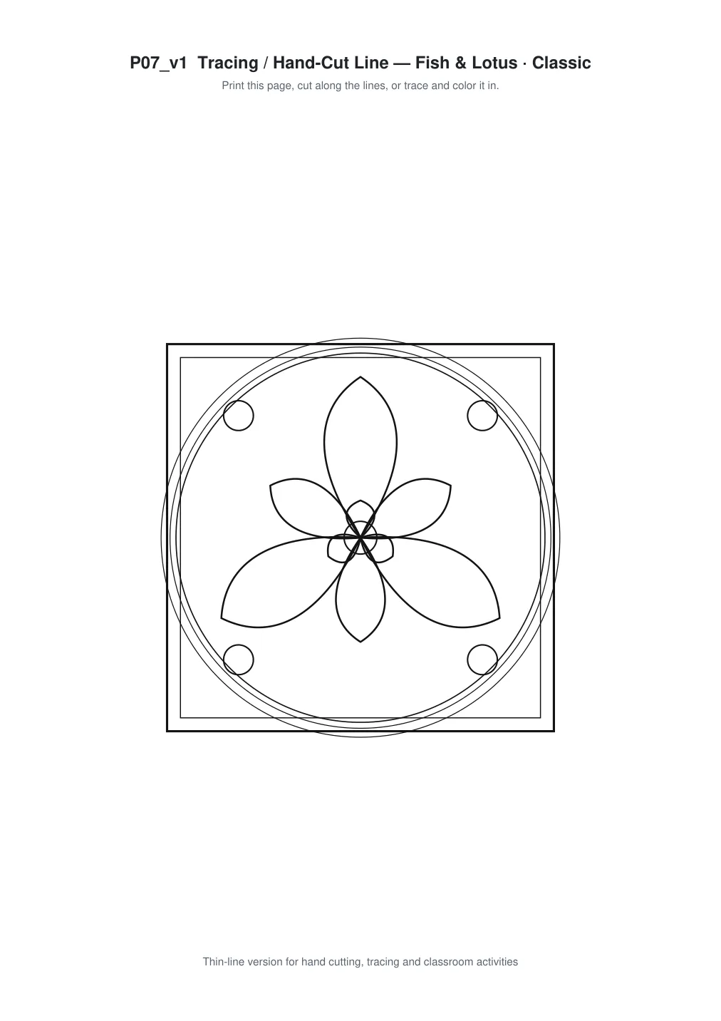 Fish & Lotus Paper Cut Template - Free SVG + PDF Pack - line art