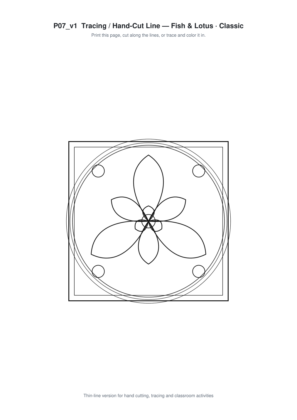 Fish Lotus Ornate Paper Cut Panel - Free SVG + PDF Pack - line art