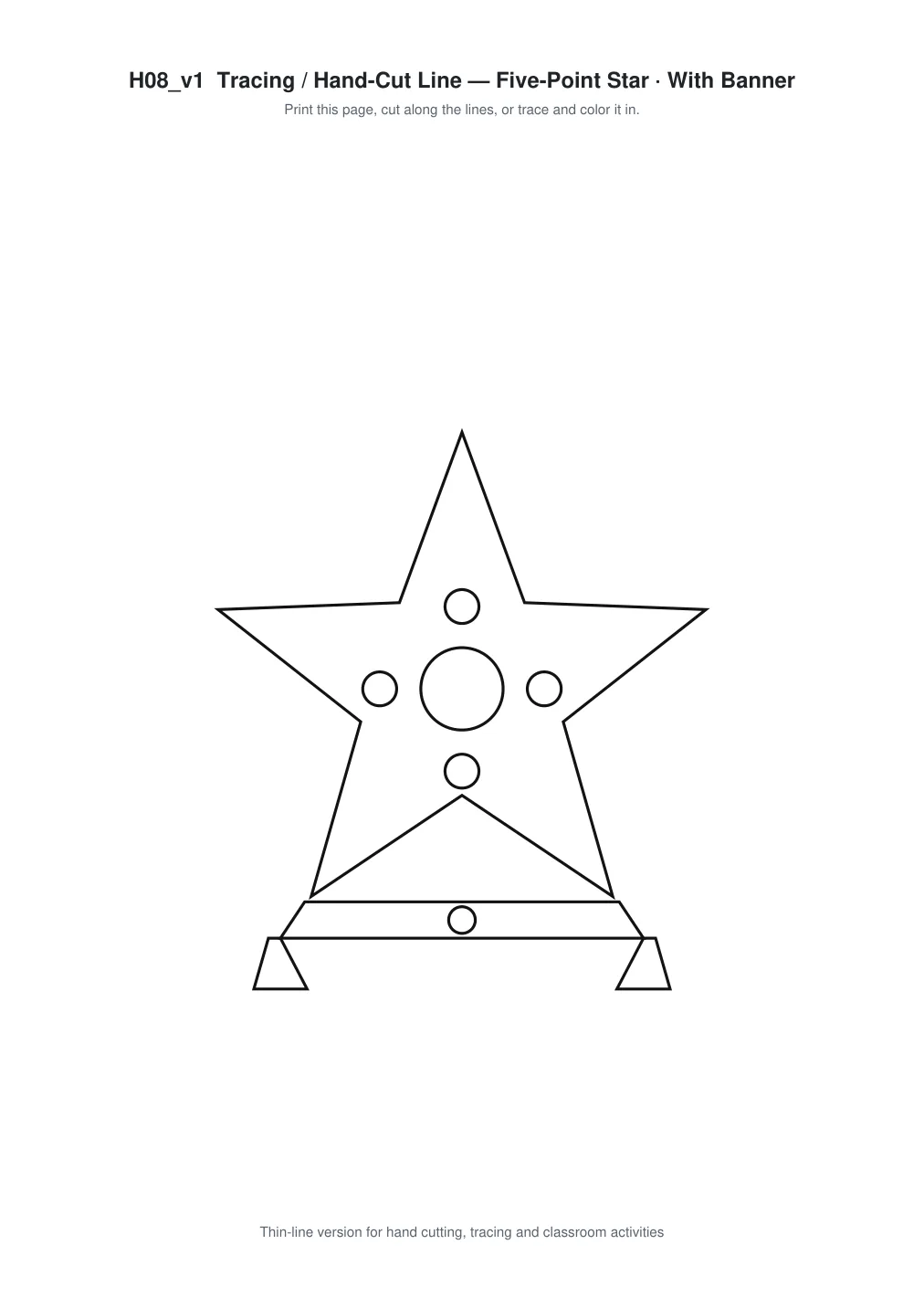 Five Point Star Banner Paper Cut - Free SVG + PDF Pack - line art
