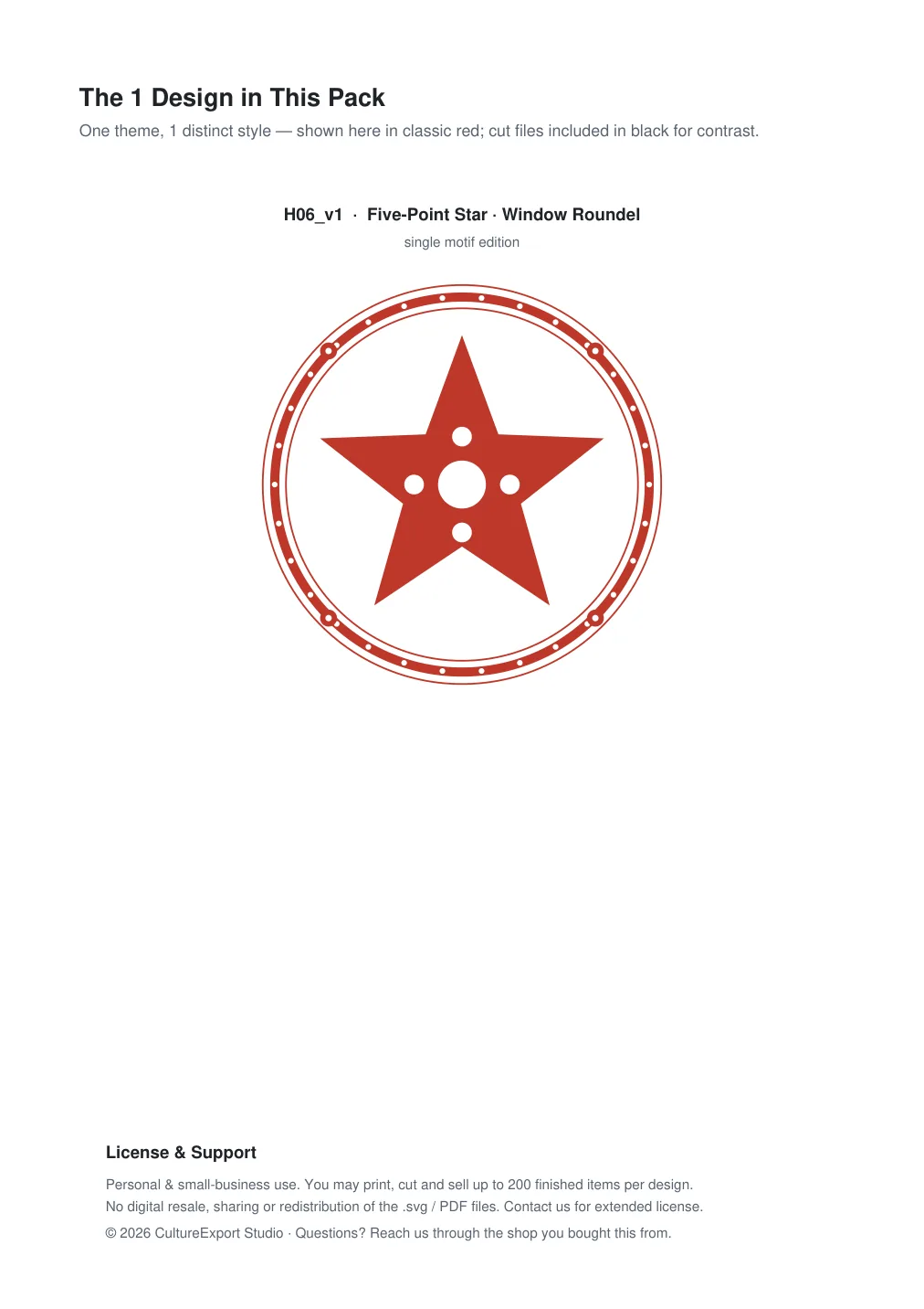 Five Point Star Window Roundel Paper Cut - Free SVG + PDF Pack - design