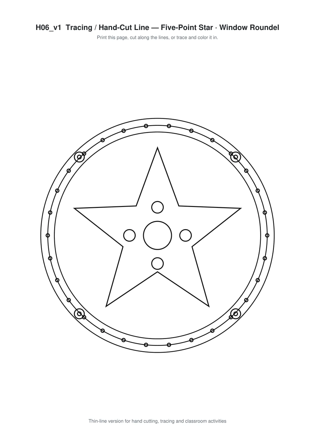Five Point Star Window Roundel Paper Cut - Free SVG + PDF Pack - line art