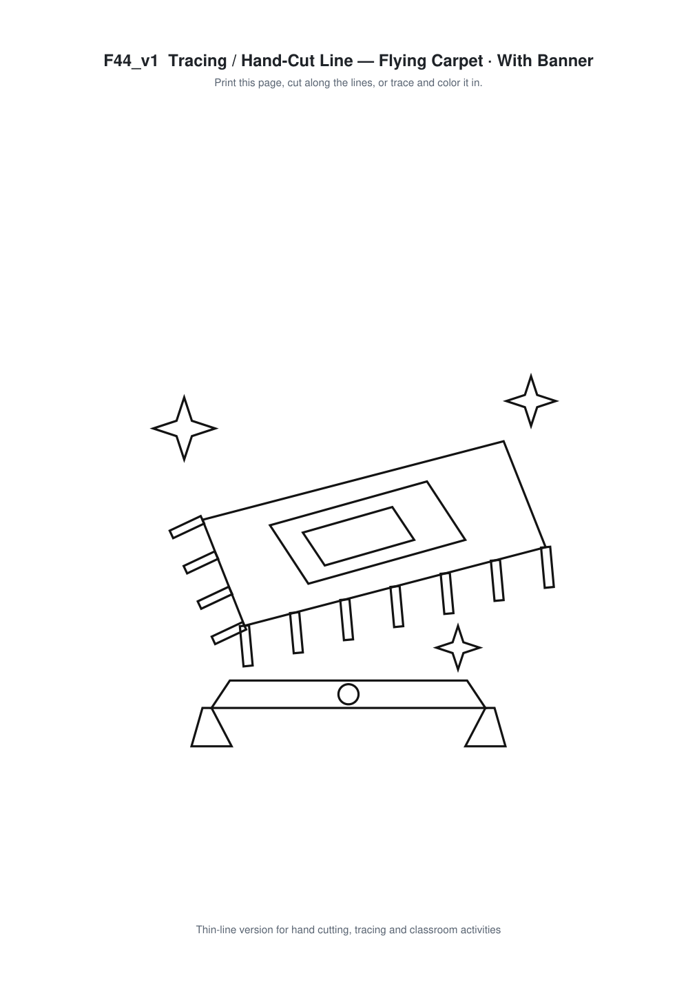 Flying Carpet Banner Paper Cut - Free SVG + PDF Pack - line art