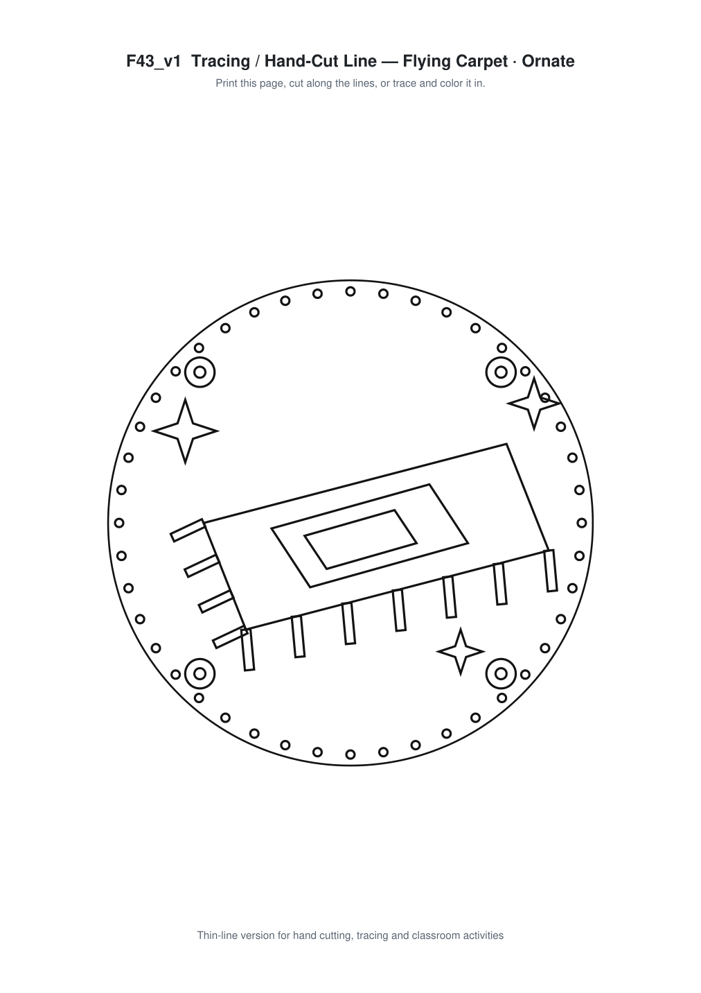 Flying Carpet Ornate Paper Cut Panel - Free SVG + PDF Pack - line art