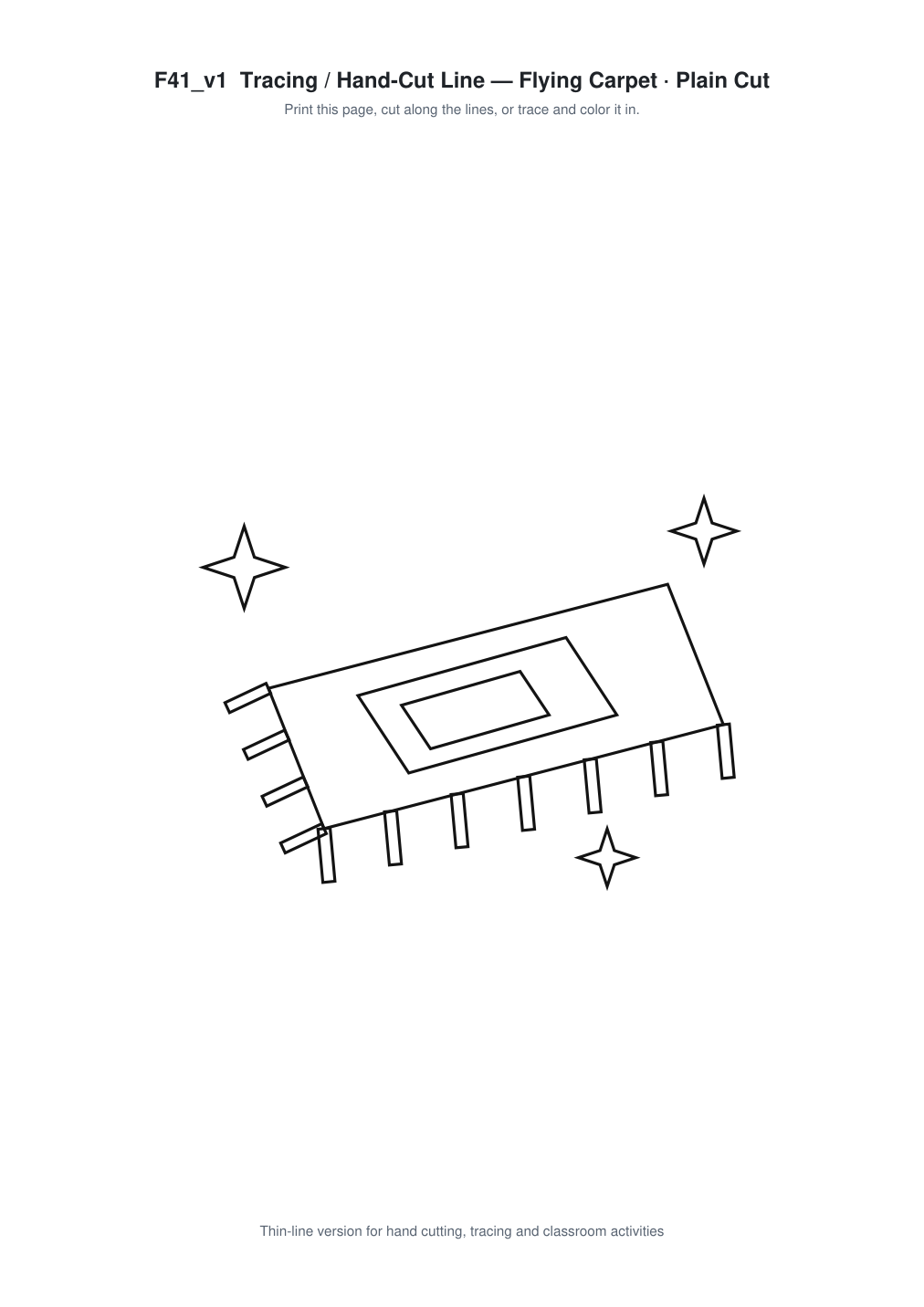Flying Carpet Paper Cut Template - Free SVG + PDF Pack - line art