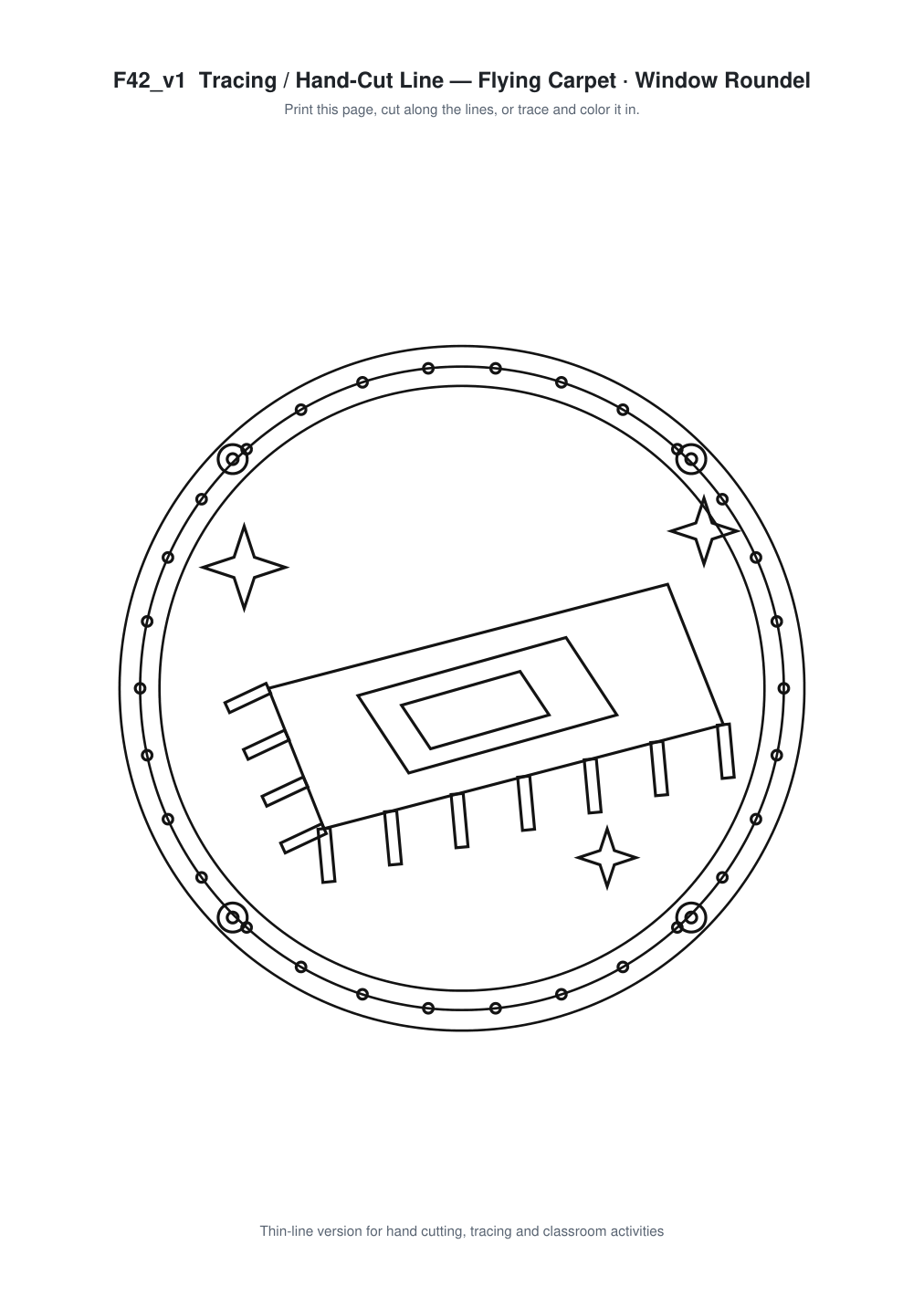 Flying Carpet Window Roundel Paper Cut - Free SVG + PDF Pack - line art