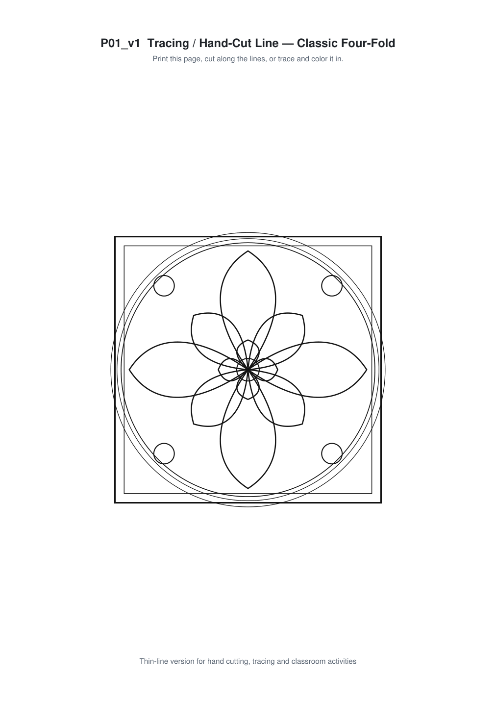 Four Joy Medallion Paper Cut Template - Free SVG + PDF Pack - line art