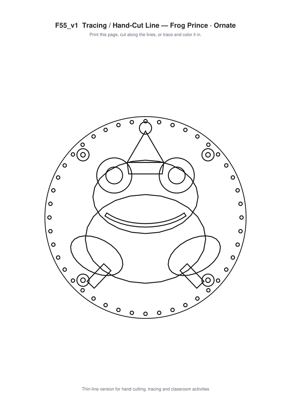 Frog Prince Ornate Paper Cut Panel - Free SVG + PDF Pack - line art