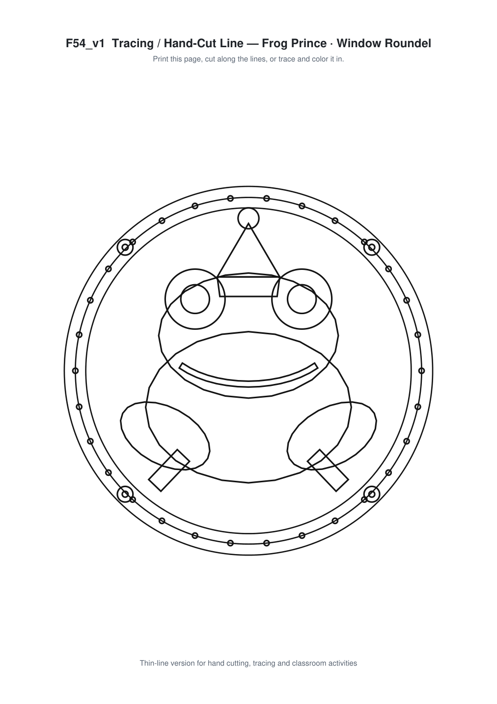 Frog Prince Window Roundel Paper Cut - Free SVG + PDF Pack - line art