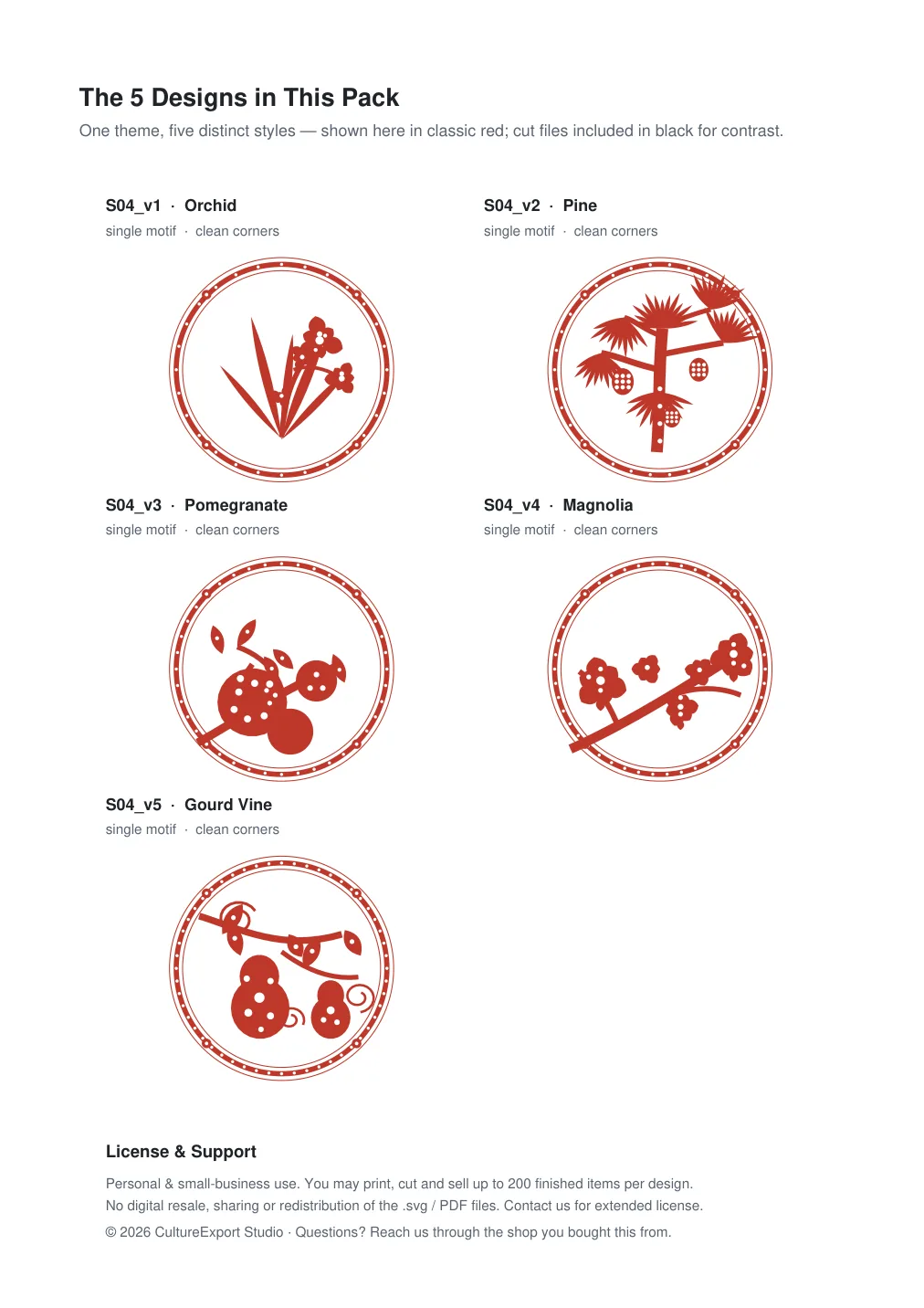 Fruit & Blossom Branch Roundels - Free Floral Paper Cut SVG + PDF Pack - all designs