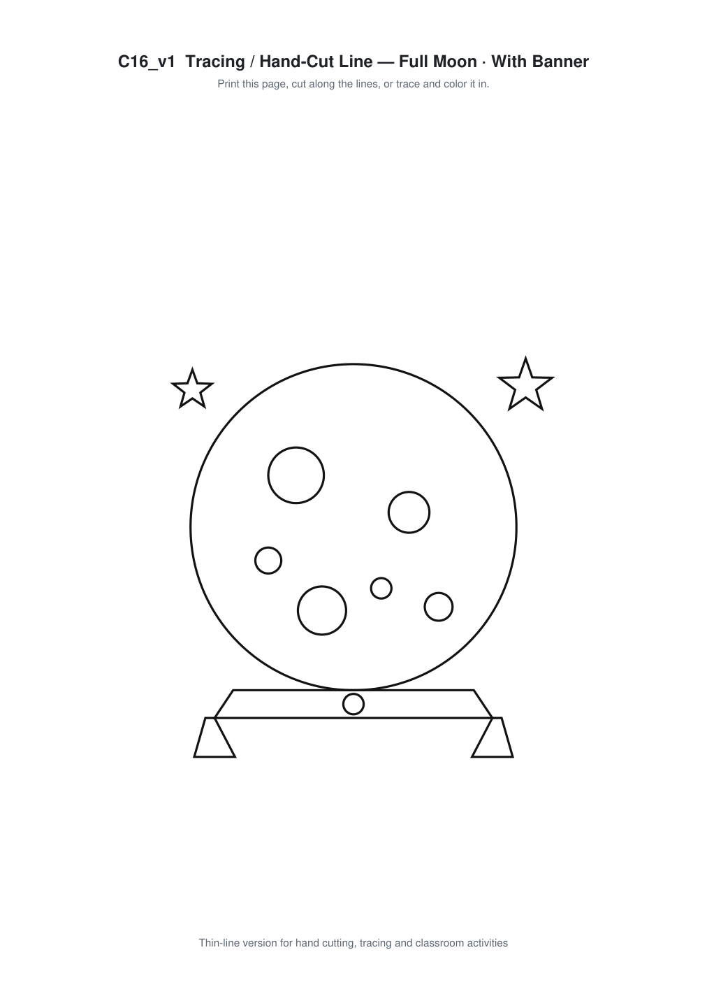 Full Moon Banner Paper Cut - Free SVG + PDF Pack - line art