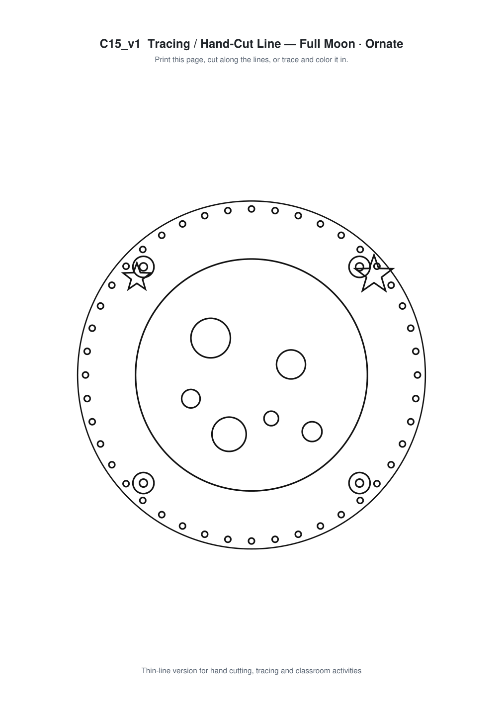 Full Moon Ornate Paper Cut Panel - Free SVG + PDF Pack - line art