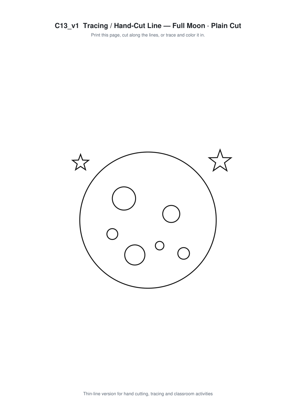 Full Moon Paper Cut Template - Free SVG + PDF Pack - line art