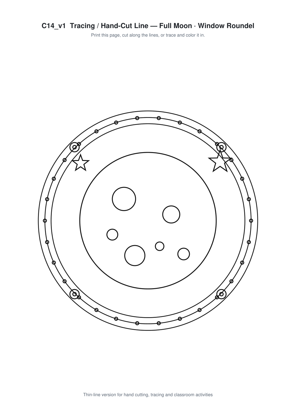 Full Moon Window Roundel Paper Cut - Free SVG + PDF Pack - line art