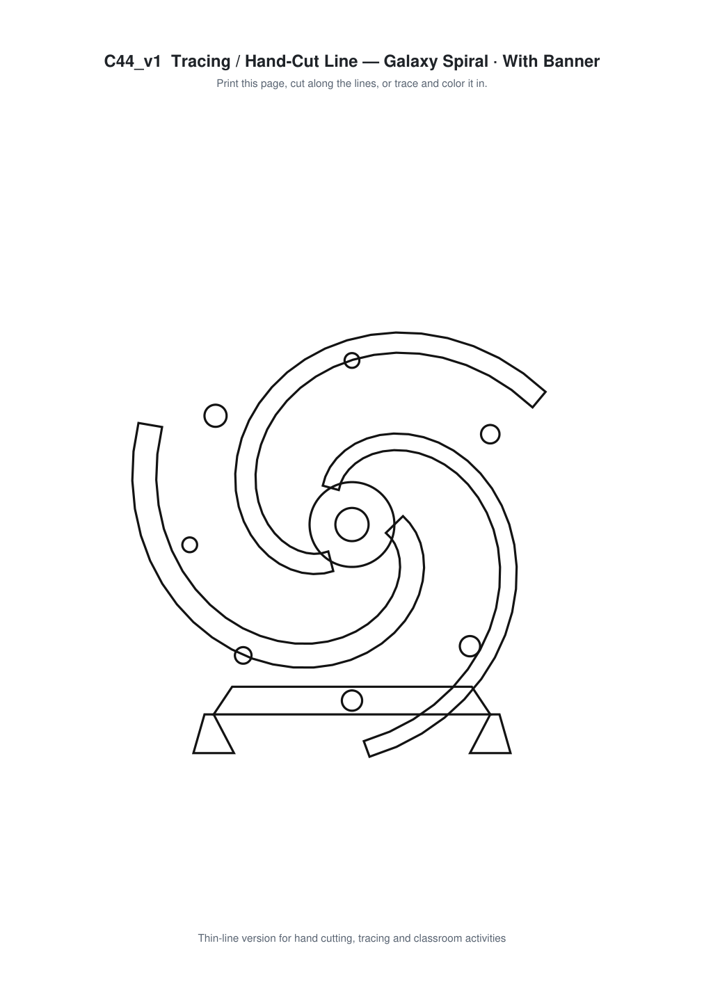 Galaxy Spiral Banner Paper Cut - Free SVG + PDF Pack - line art