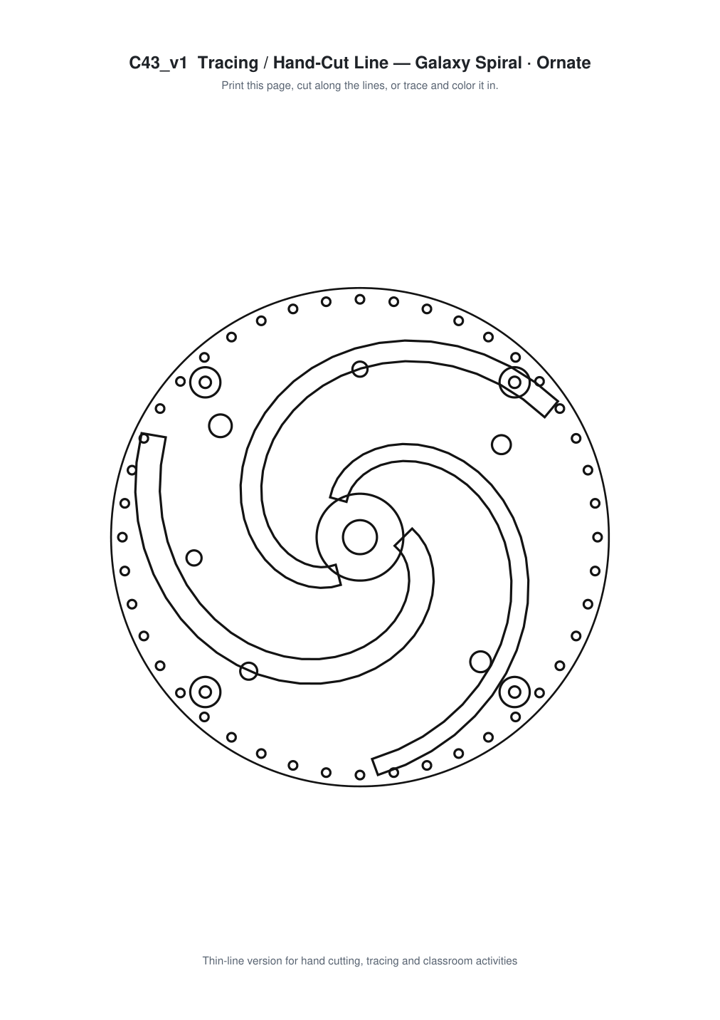 Galaxy Spiral Ornate Paper Cut Panel - Free SVG + PDF Pack - line art