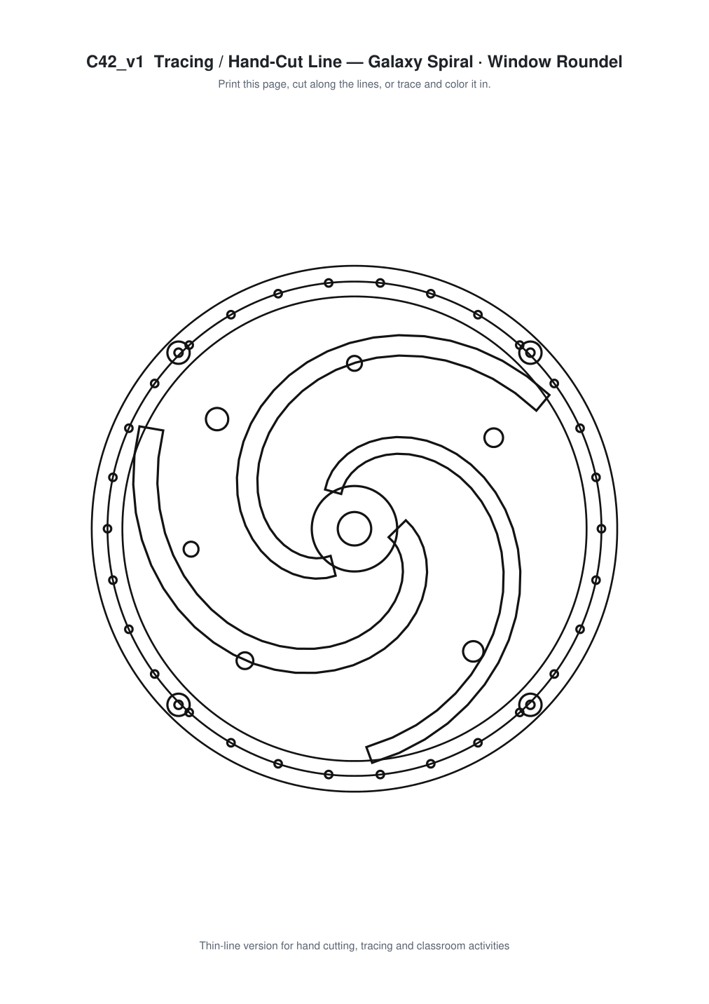 Galaxy Spiral Window Roundel Paper Cut - Free SVG + PDF Pack - line art