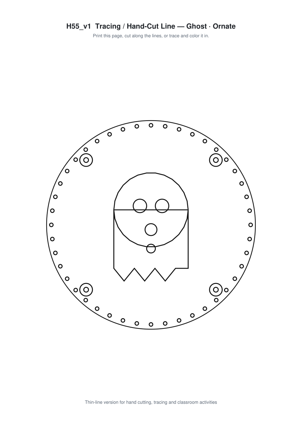 Ghost Ornate Paper Cut Panel - Free SVG + PDF Pack - line art