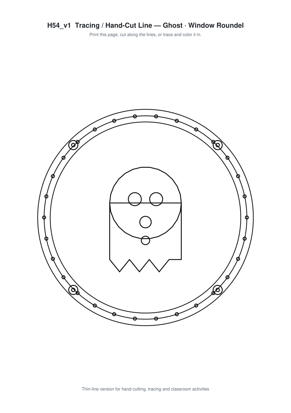 Ghost Window Roundel Paper Cut - Free SVG + PDF Pack - line art