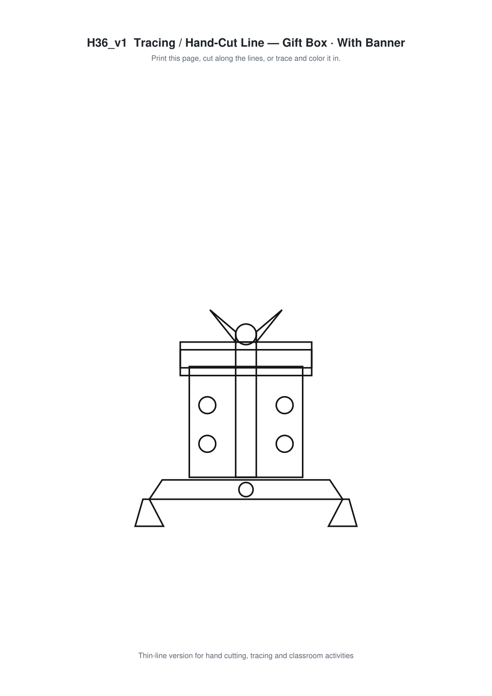 Gift Box Banner Paper Cut - Free SVG + PDF Pack - line art