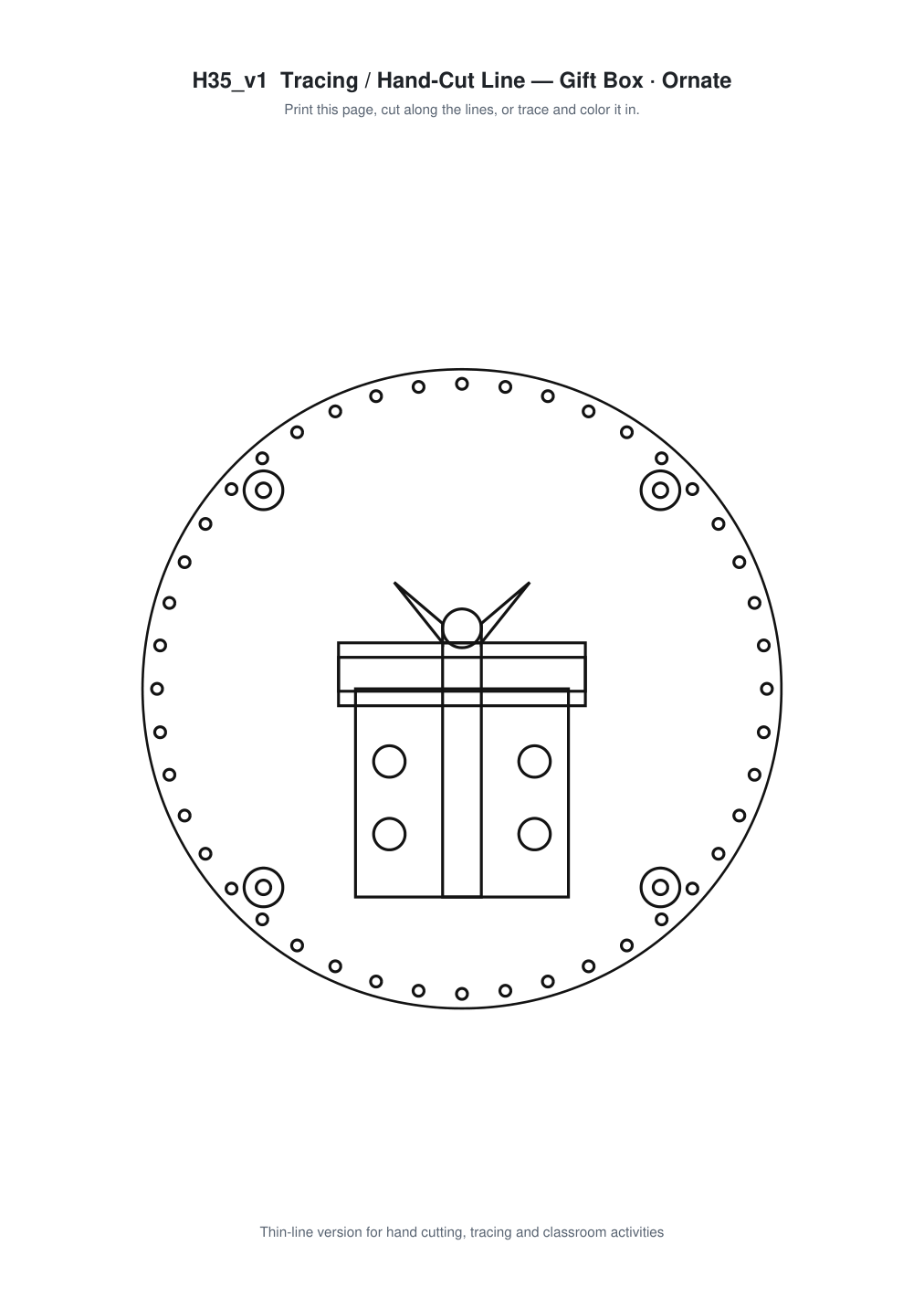 Gift Box Ornate Paper Cut Panel - Free SVG + PDF Pack - line art