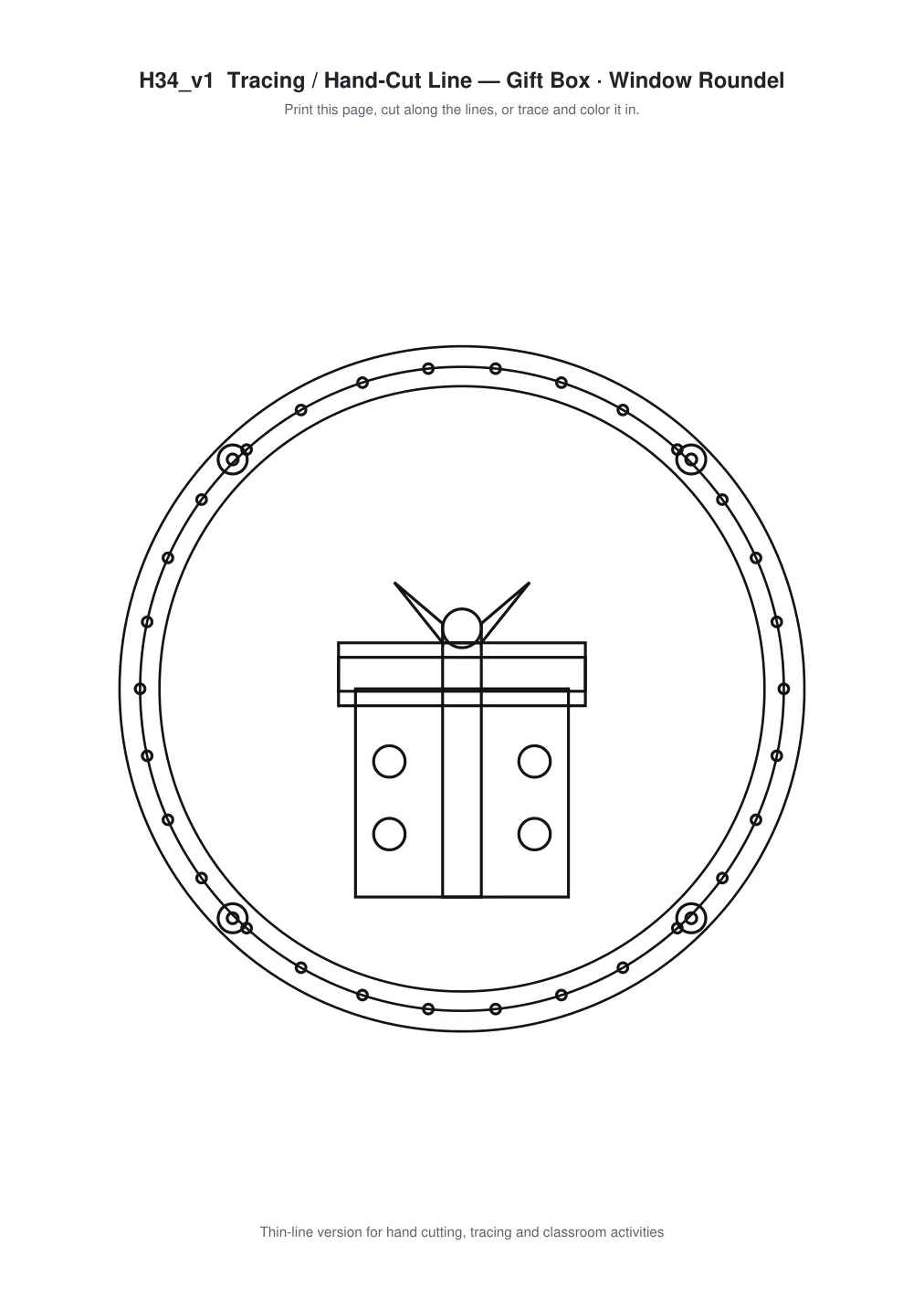 Gift Box Window Roundel Paper Cut - Free SVG + PDF Pack - line art