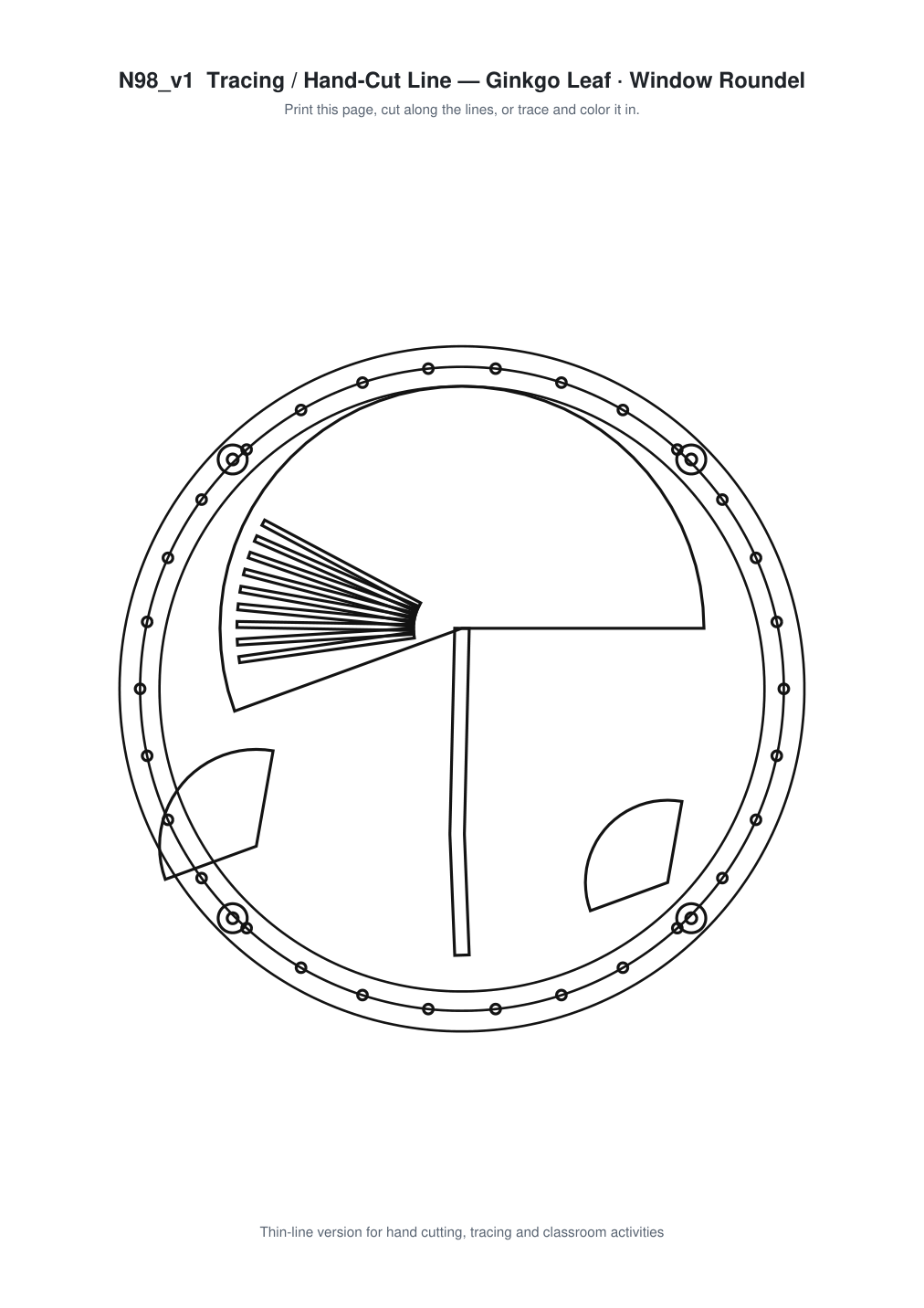 Ginkgo Leaf Window Roundel Paper Cut - Free SVG + PDF Pack - line art