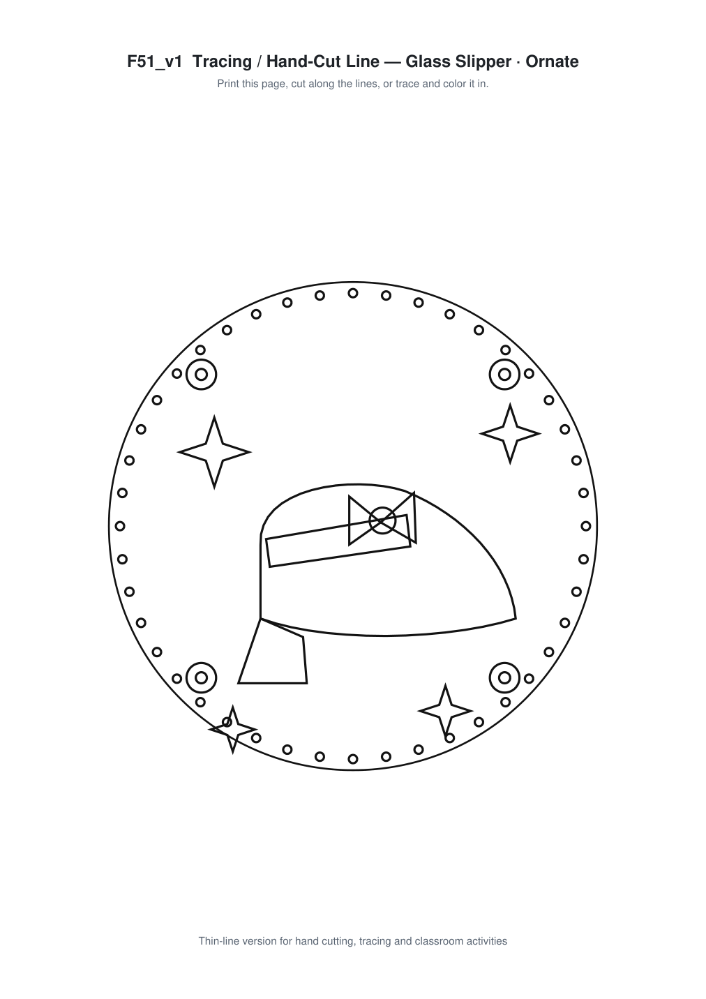 Glass Slipper Ornate Paper Cut Panel - Free SVG + PDF Pack - line art