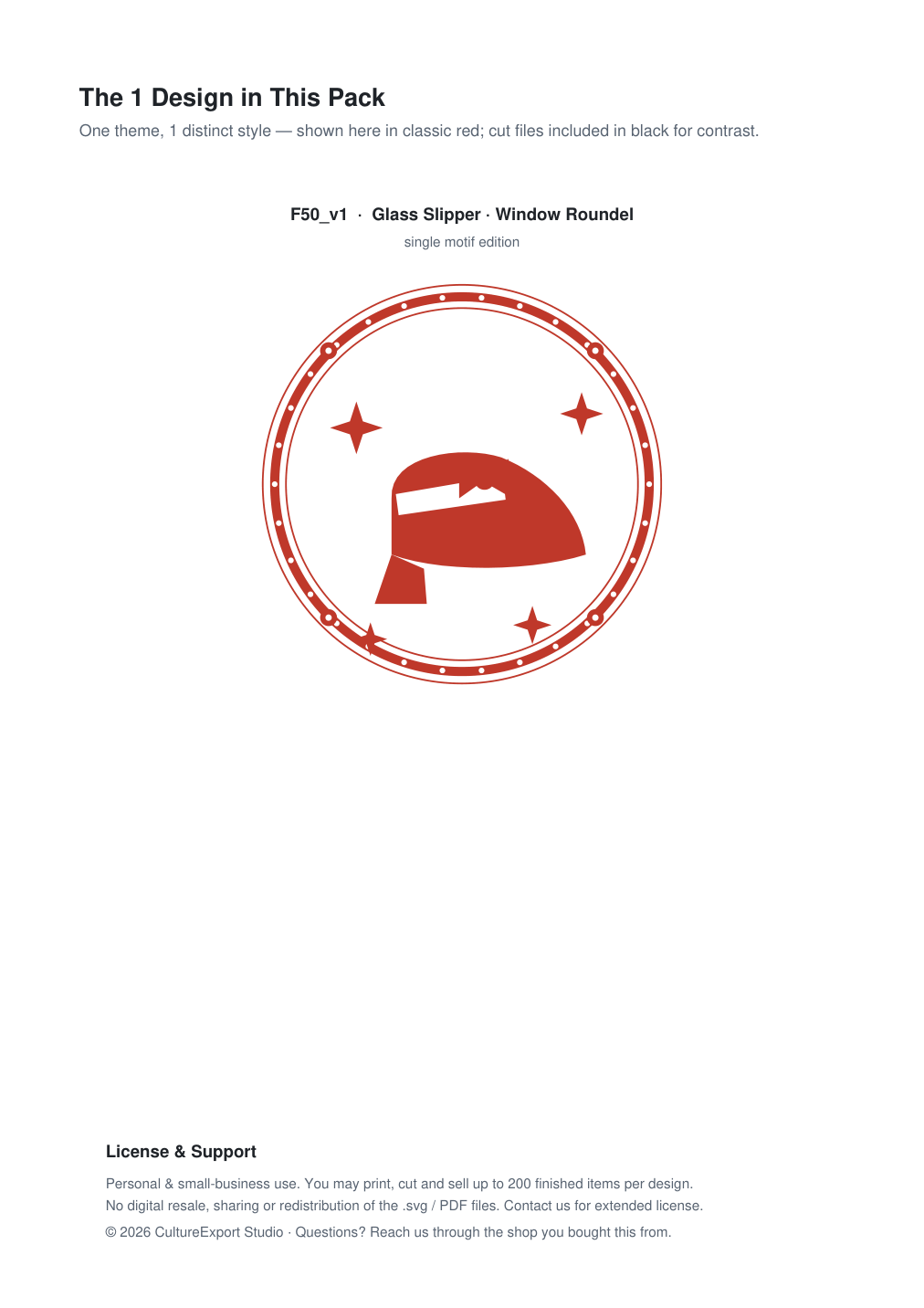 Glass Slipper Window Roundel Paper Cut - Free SVG + PDF Pack - design