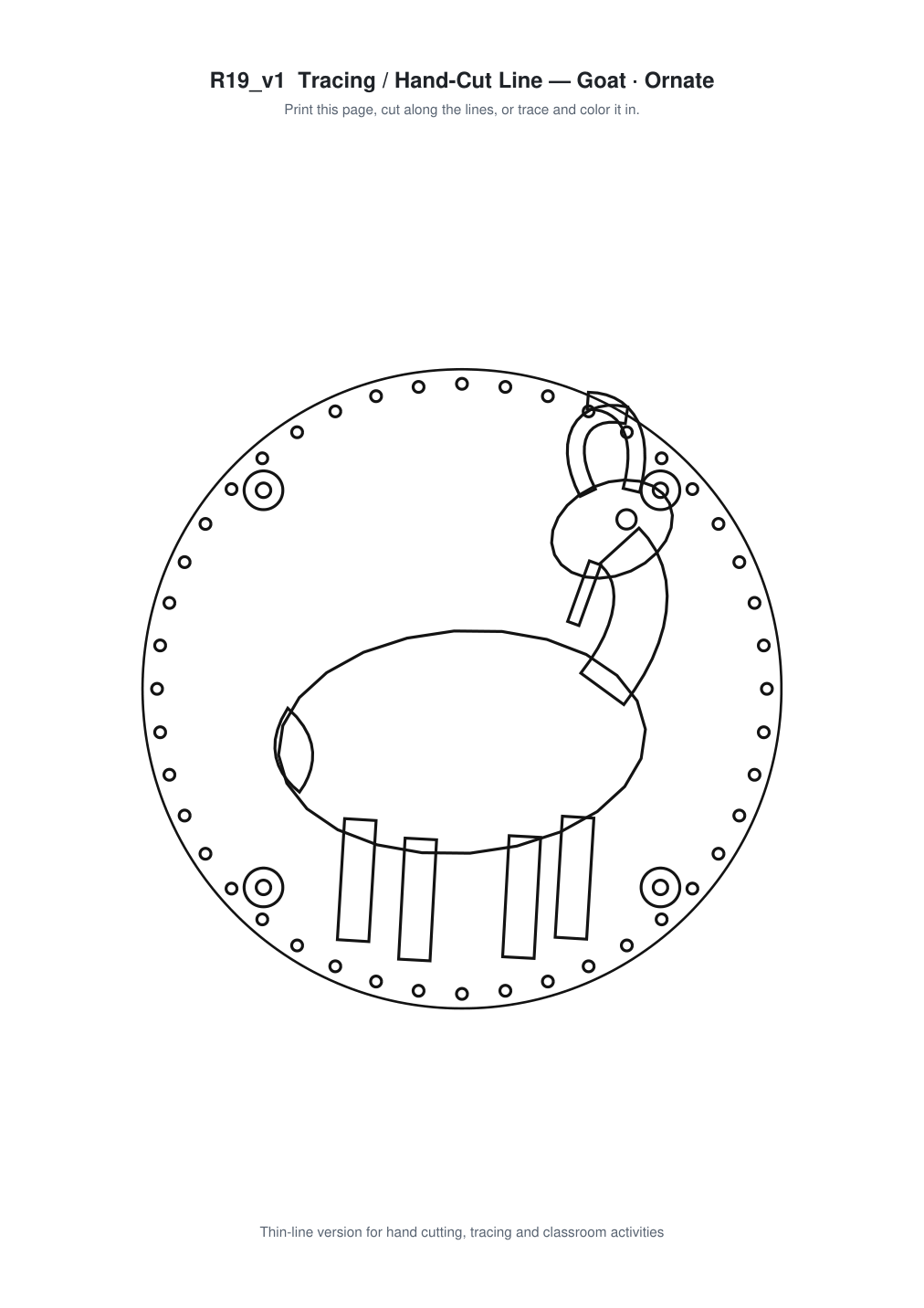 Goat Ornate Paper Cut Panel - Free SVG + PDF Pack - line art