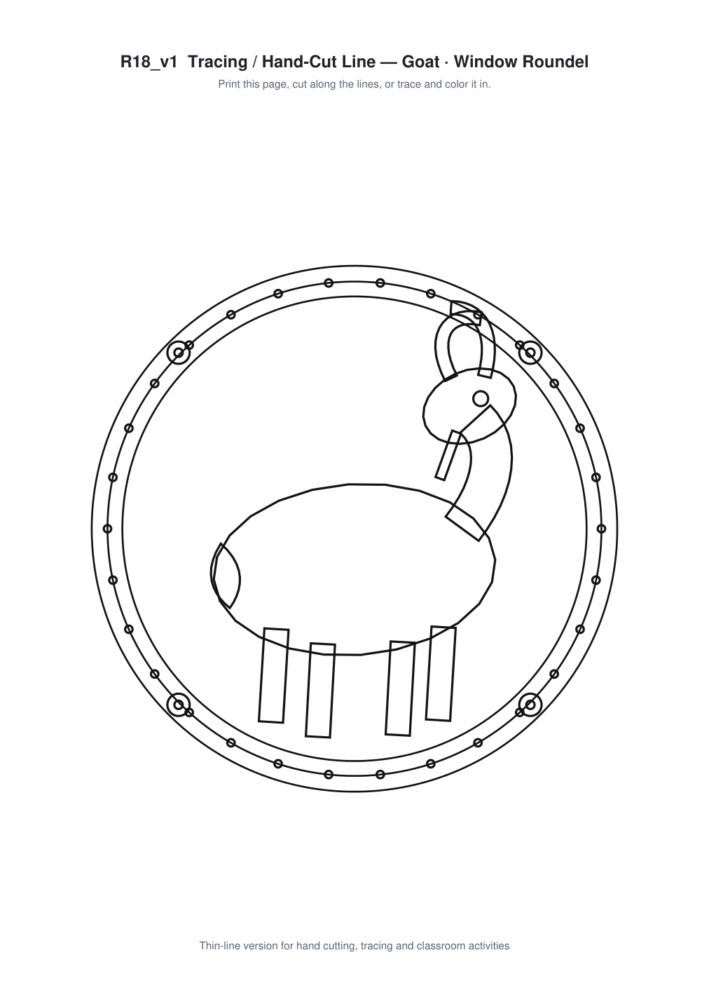 Goat Window Roundel Paper Cut - Free SVG + PDF Pack - line art