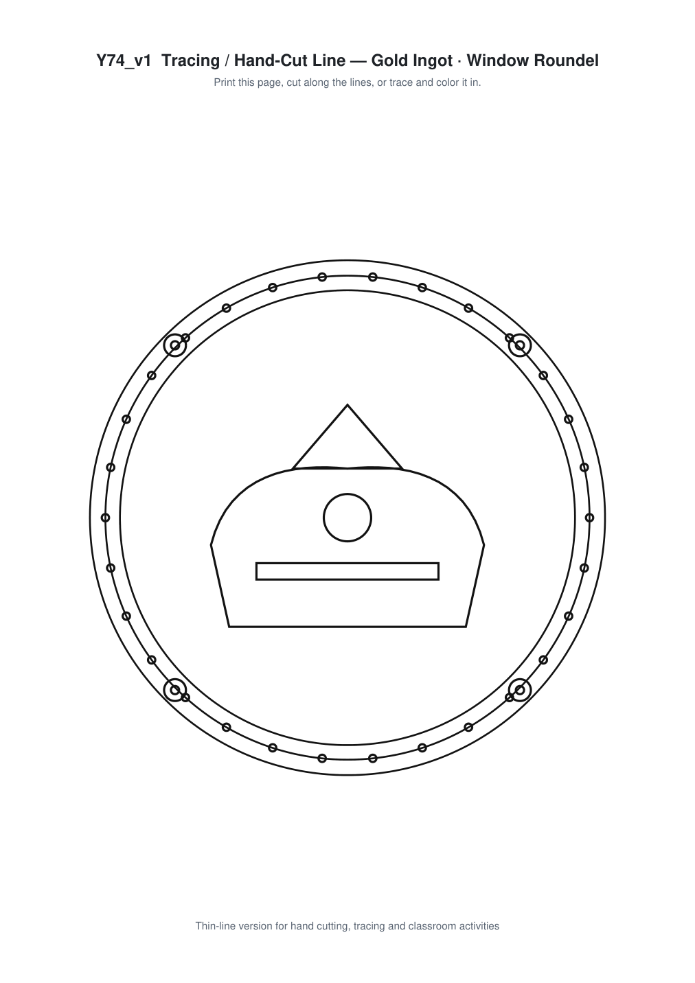 Gold Ingot Window Roundel Paper Cut - Free SVG + PDF Pack - line art
