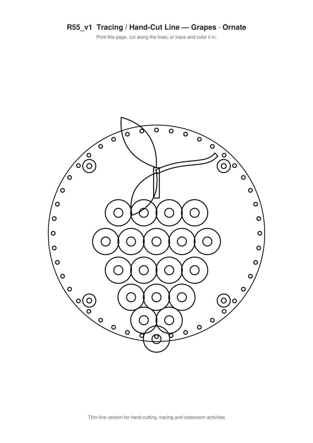 Grapes Ornate Paper Cut Panel - Free SVG + PDF Pack - line art