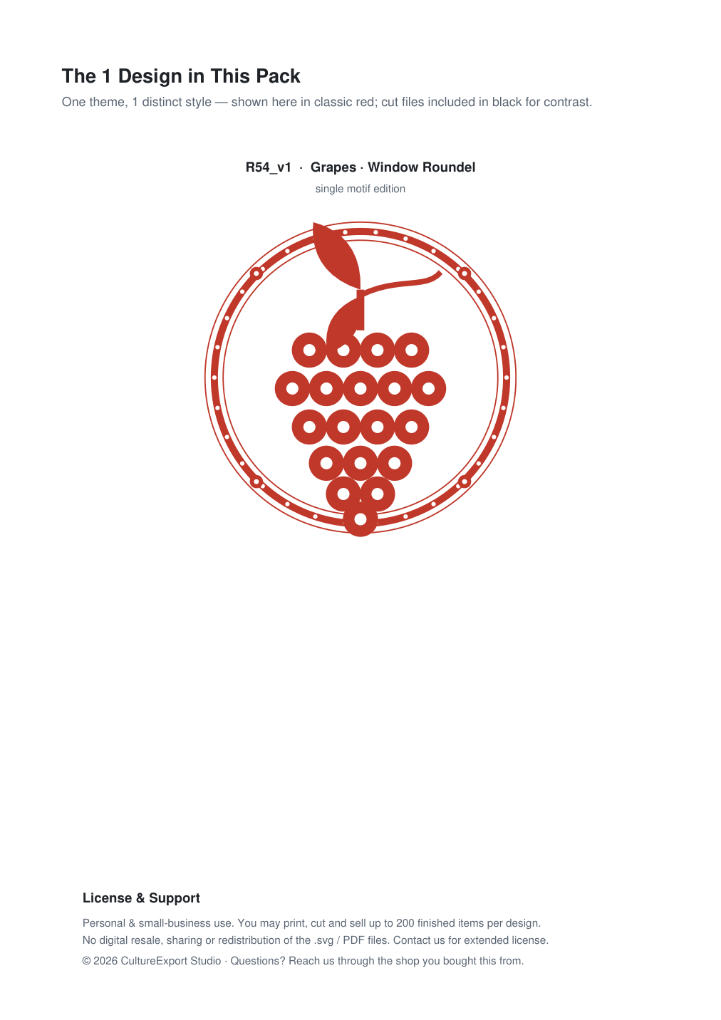 Grapes Window Roundel Paper Cut - Free SVG + PDF Pack - design
