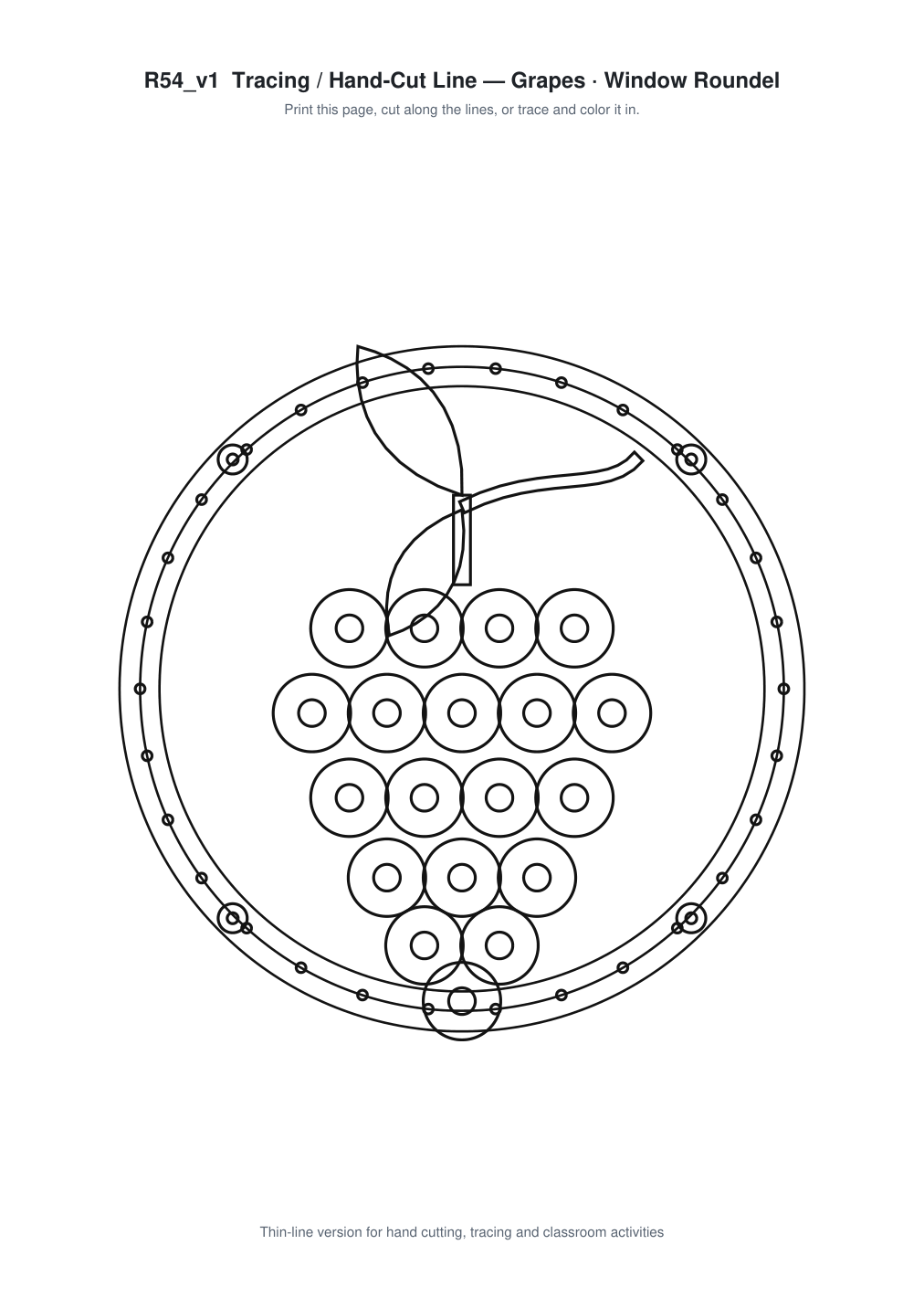 Grapes Window Roundel Paper Cut - Free SVG + PDF Pack - line art