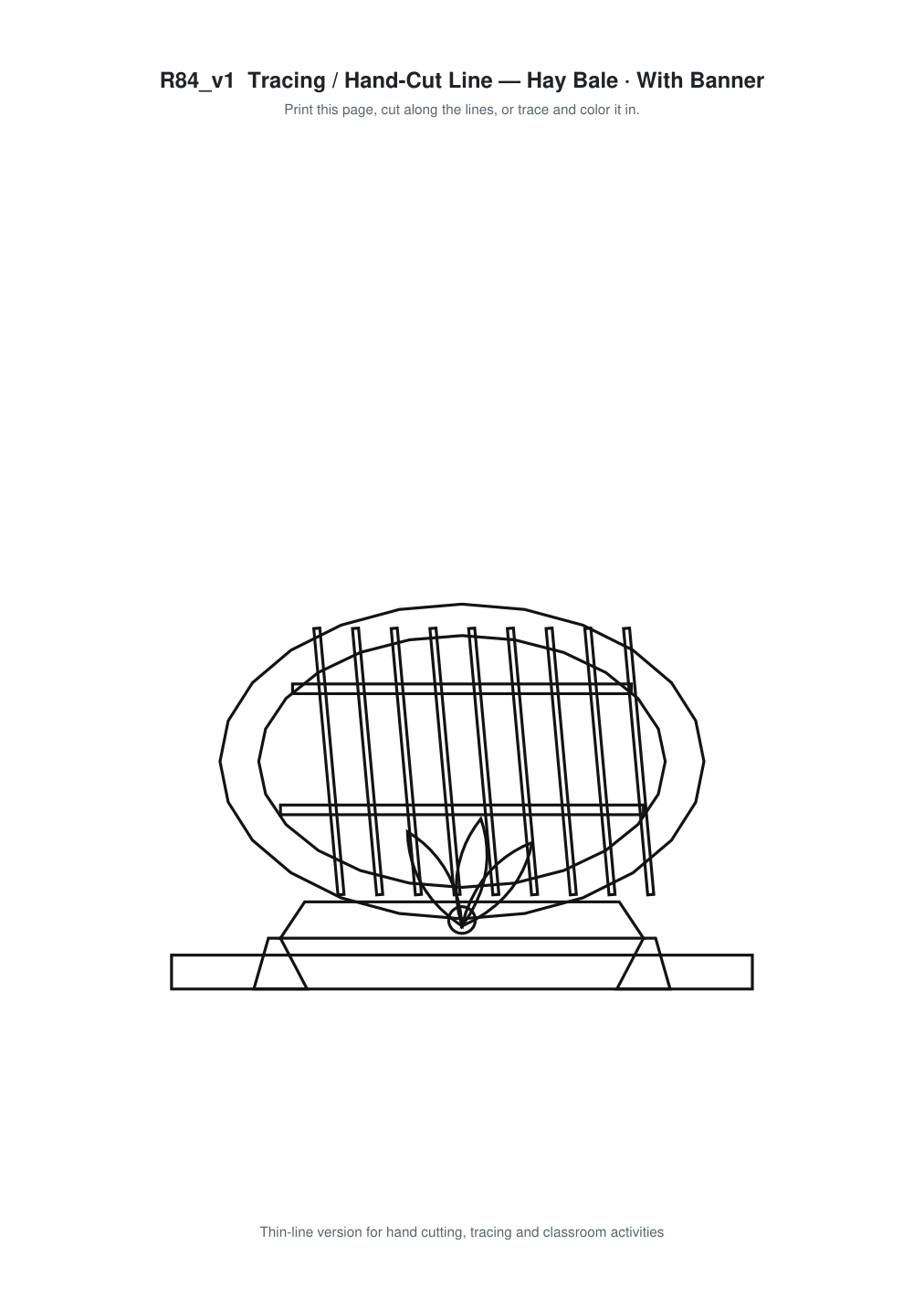 Hay Bale Banner Paper Cut - Free SVG + PDF Pack - line art