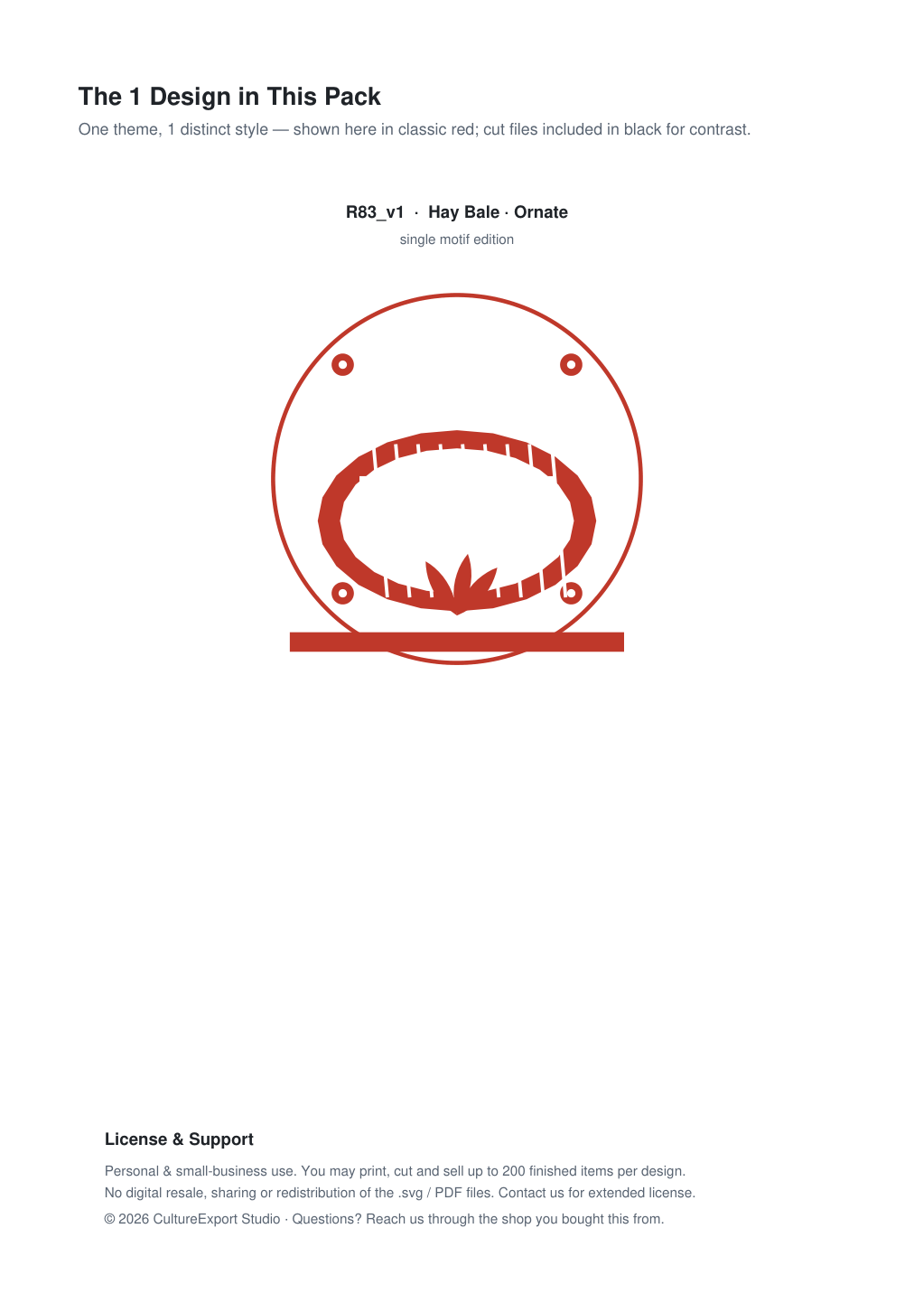 Hay Bale Ornate Paper Cut Panel - Free SVG + PDF Pack - design