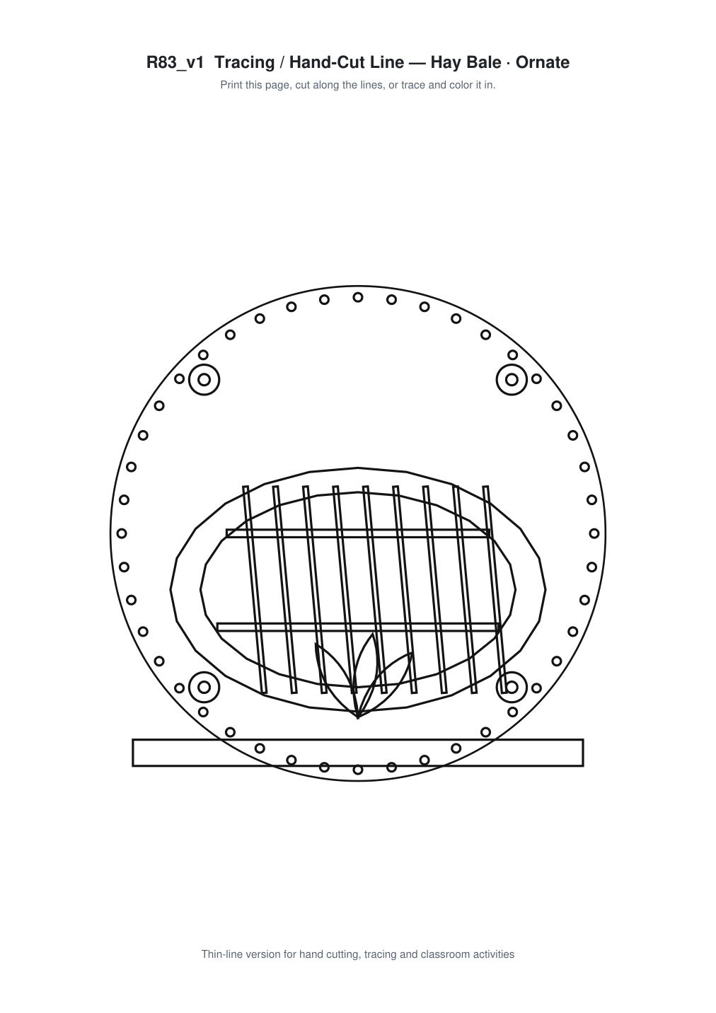 Hay Bale Ornate Paper Cut Panel - Free SVG + PDF Pack - line art