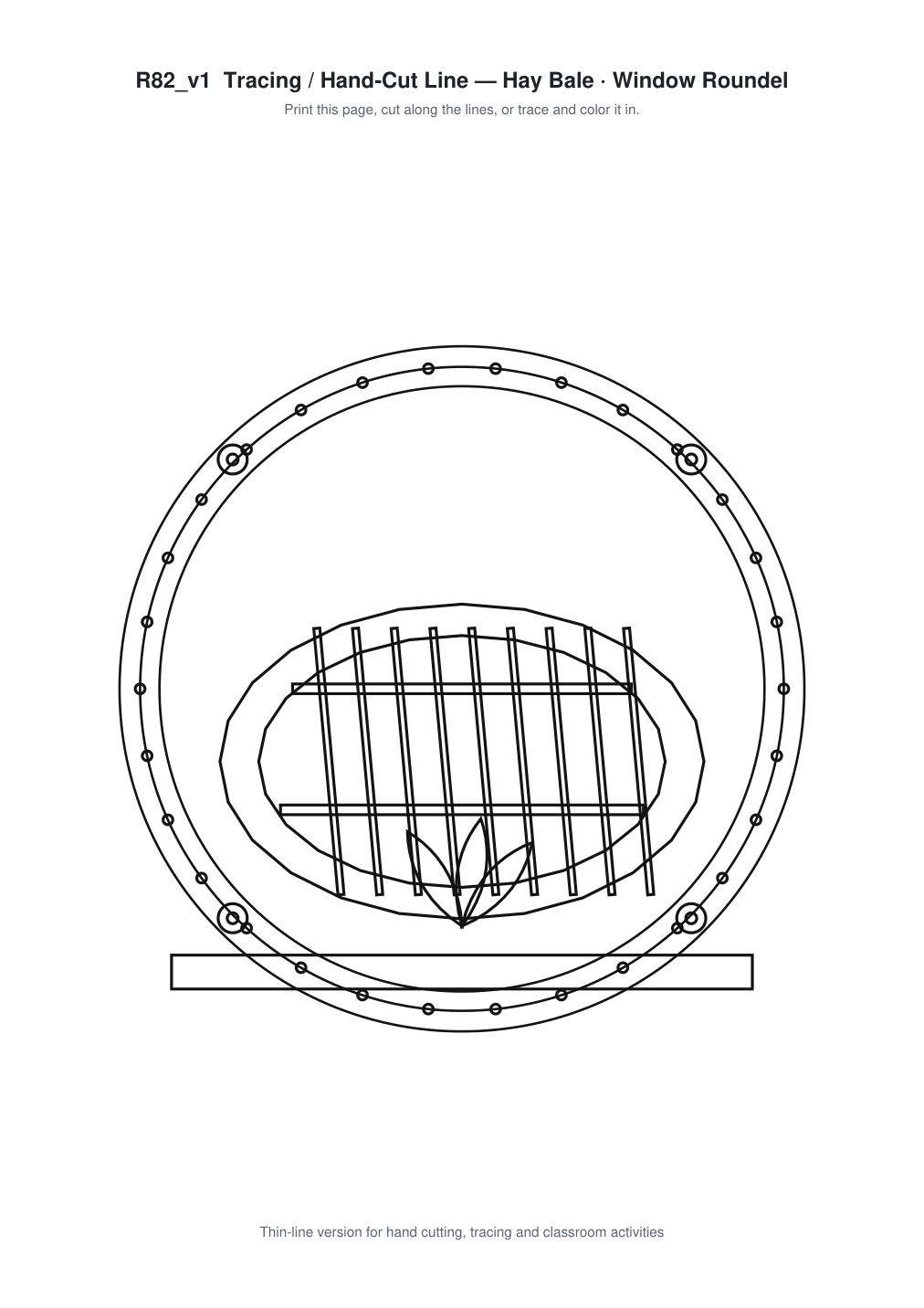 Hay Bale Window Roundel Paper Cut - Free SVG + PDF Pack - line art