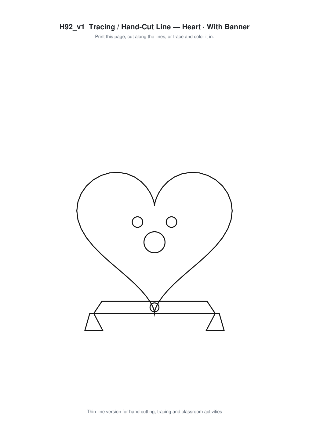Heart Banner Paper Cut - Free SVG + PDF Pack - line art